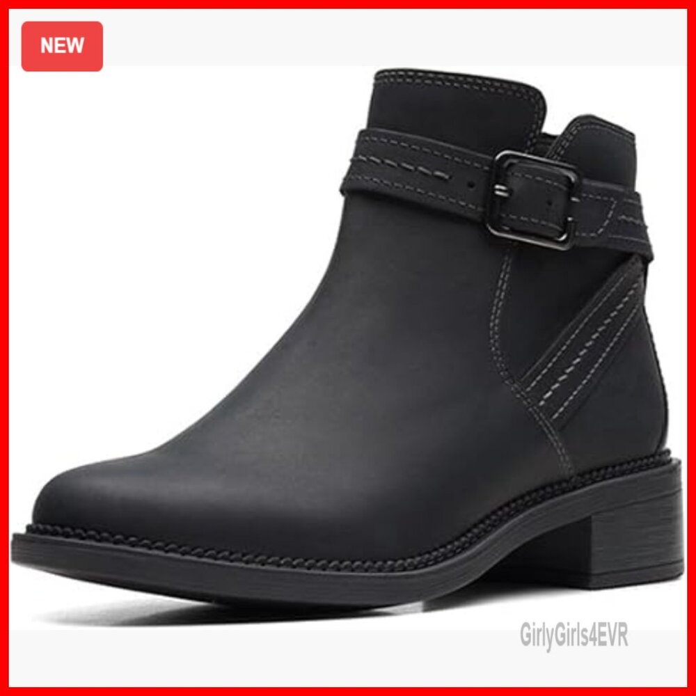 Black Suede Ankle Boots With Zip Closure Adjustable Buckle Comfort Footbed